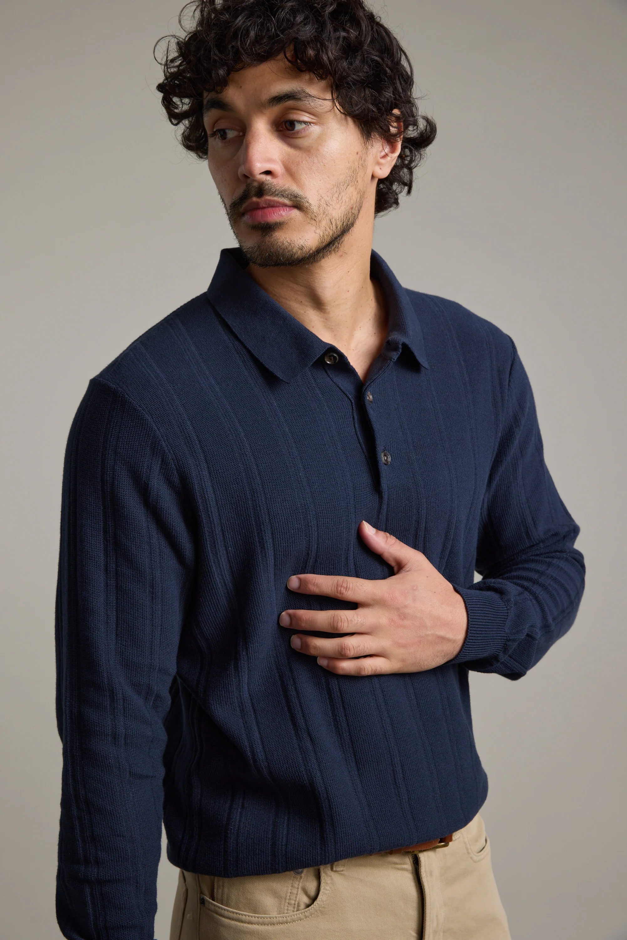 Seaside Long Sleeve Cotton Polo - Image 2