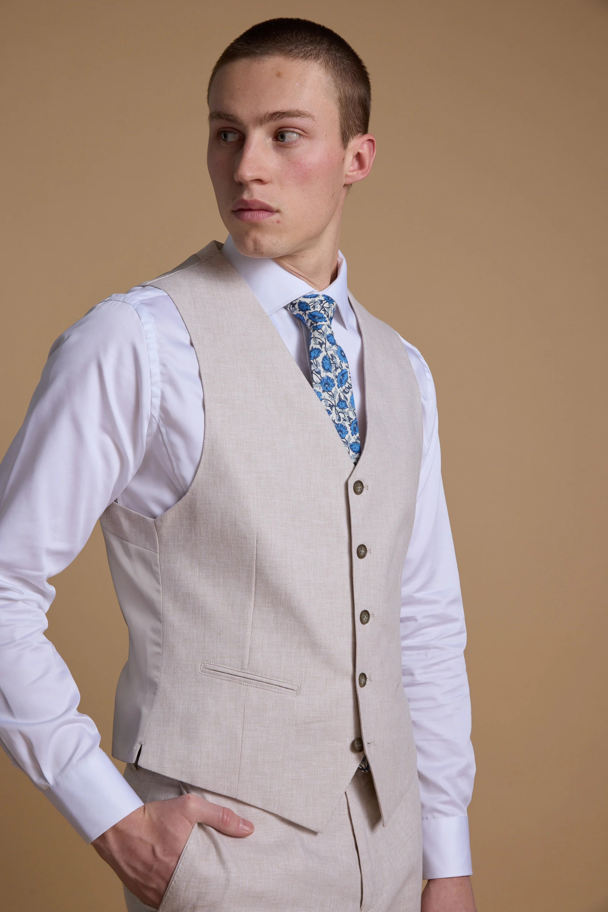 Somerton Linen Texture Waistcoat - Image 3